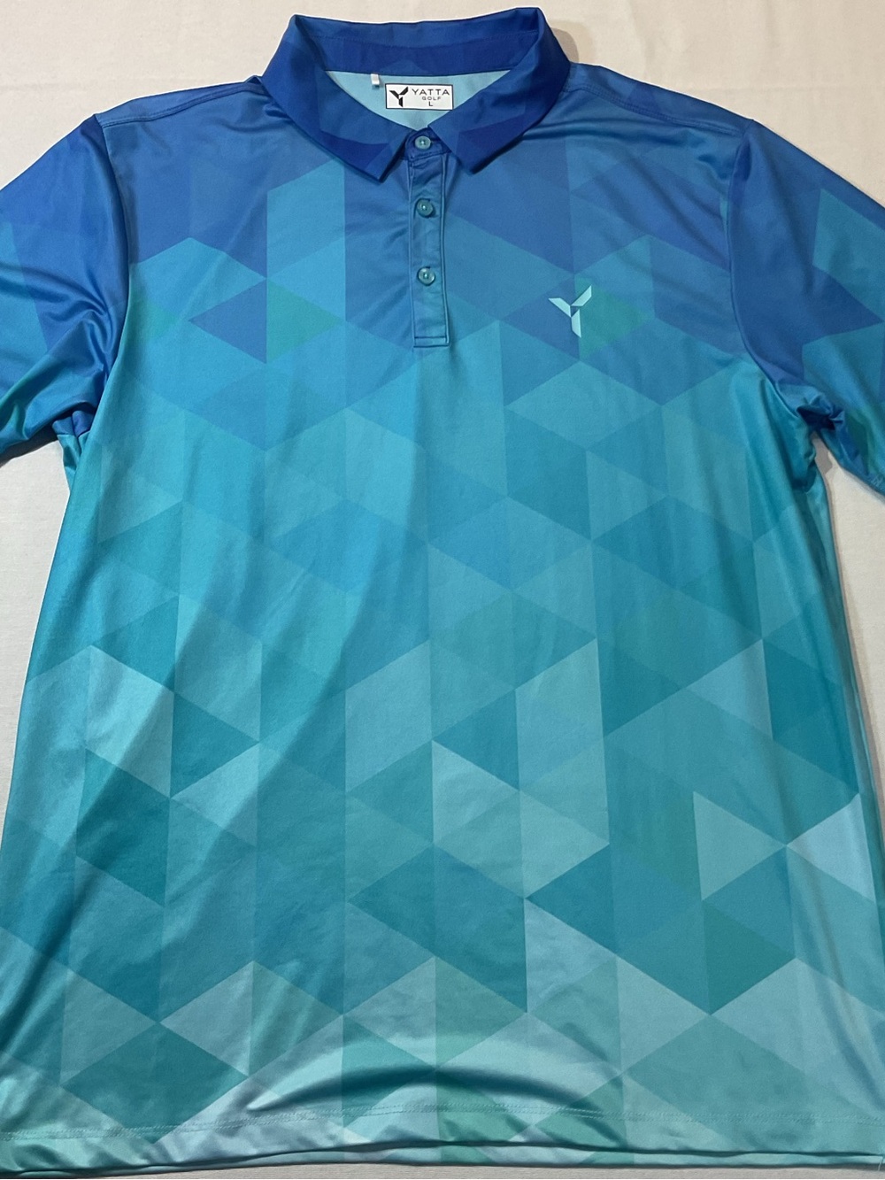 Yatta‎ Mens Blue Standout Performance Golf Polo Size L Geometric Blue Pattern